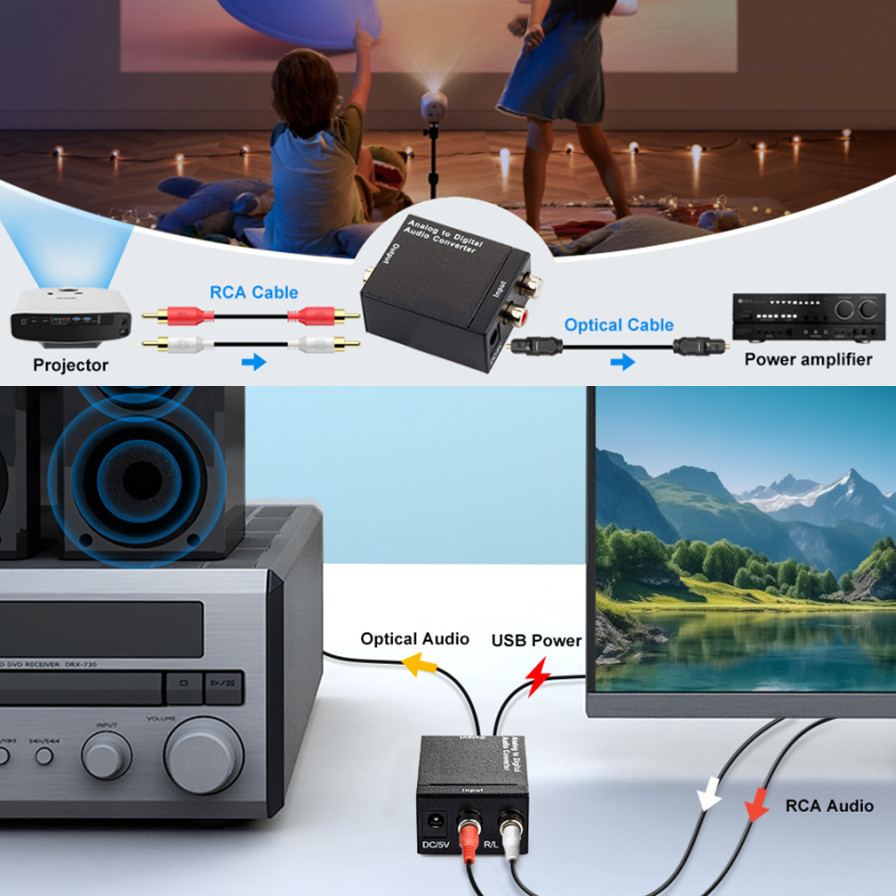 ADC Analog To Digital Audio Converter RCA to Optical Toslink Audio Adapter Analog Digital Fiber