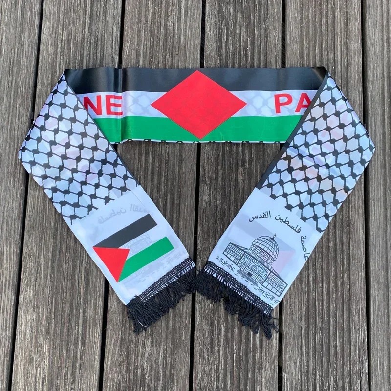 Palestine Scarf 130Cm * 14Cm Printed Satin Face National Day Flag Palace Map Scarf Shawl Over $10