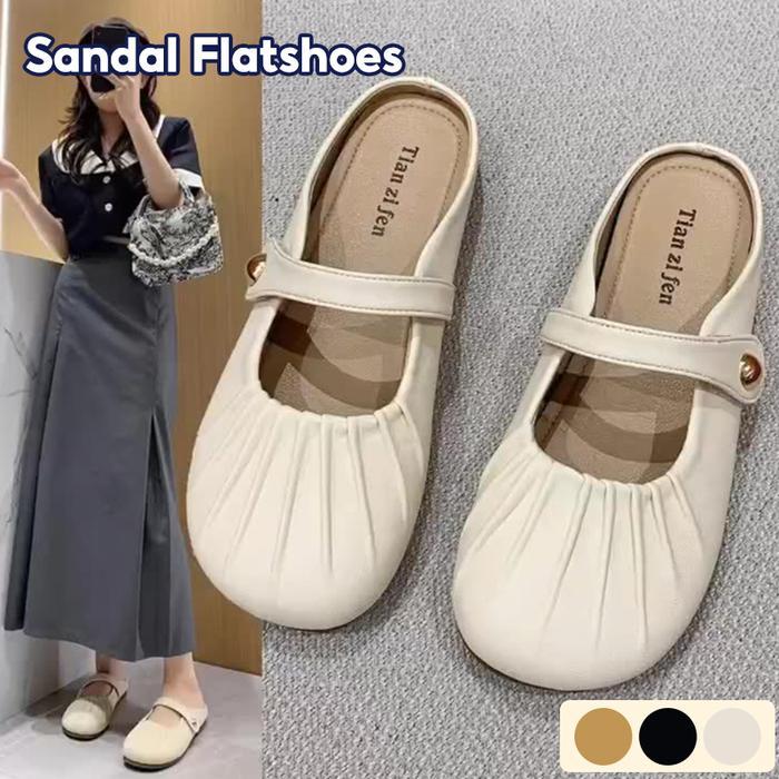 Sandal Slip On Wanita Flat / Sandal Empuk Wanita / Sandal Fashion / Sandal Ujung Tertutup / Sandal