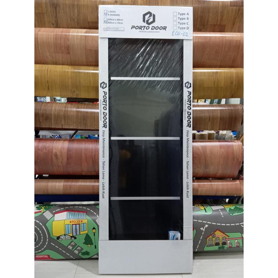 PORTO DOORECO 02 PINTU KAMAR MANDI / KAMAR TIDUR / RUANGAN / PINTU ALUMUNIUM 70X200CM Hitam Putih