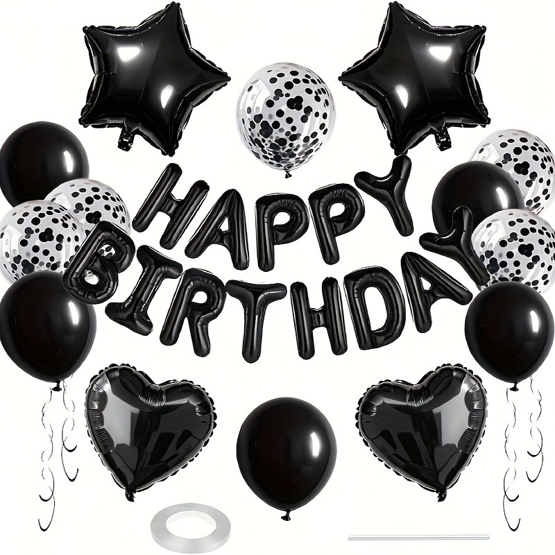 29pcs Black Letter Birthday Happy Balloon Set with Five-pointed Stars and Sequined Balloon for