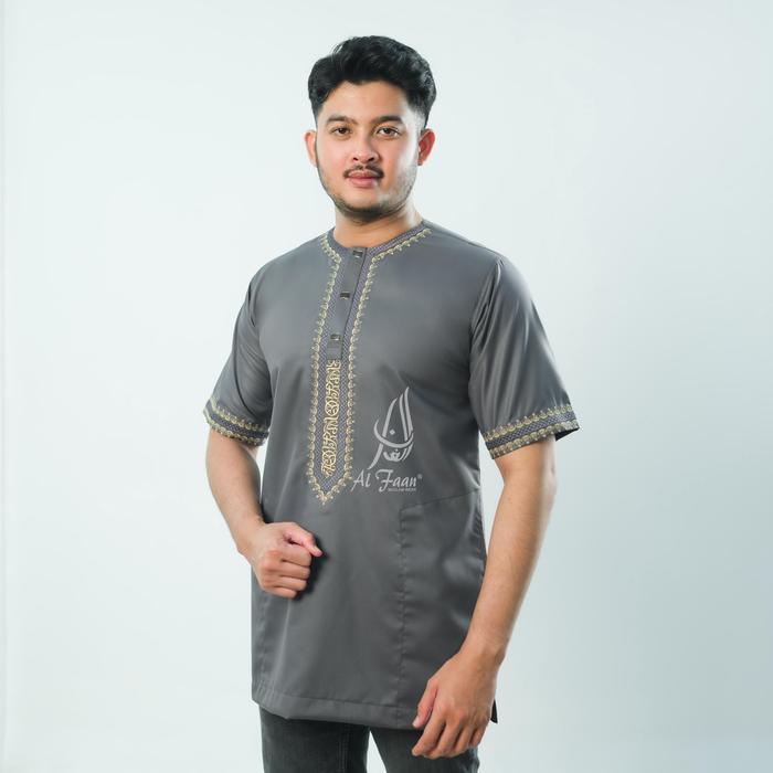 Baju Koko Pria Al-faan koko WASIL Lengan pendek Bordir kemko pria atasan muslim pria kemeja sporhem