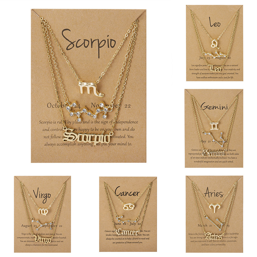 3Pcs/Set 12 Zodiac Sign Necklace For Women 12 Constellation Pendant Chain Choker Thday Jewelry With