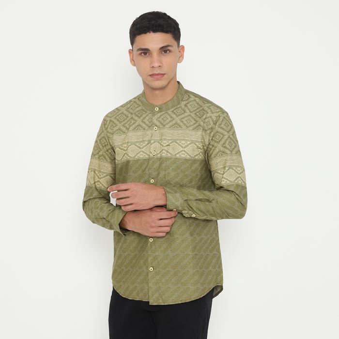 Vanfive Kemeja Koko Shanghai Kemko Pria Lengan Panjang HAIKAL - Sage Green