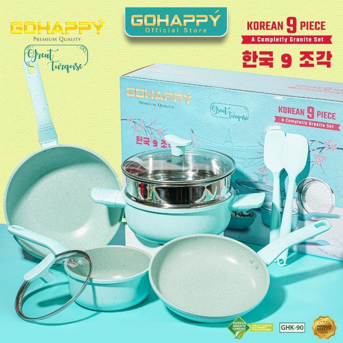 Panci Set Color Korea Pot Granite 9 pcs / Panci Set Warna Warni Cantik korean Gohappy COOKWARE SET