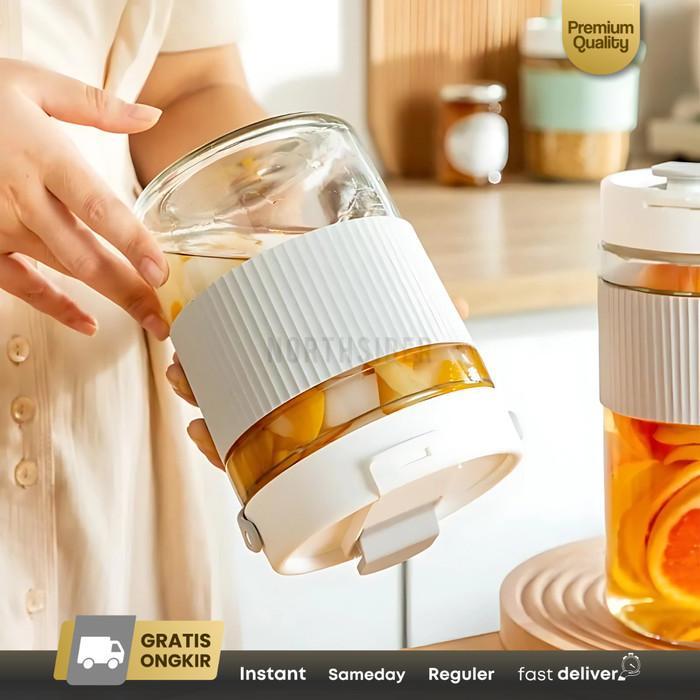 TOPLES KACA KOPI BIJI-BIJIAN FERMENTASI ACAR DOUBLE OPEN GLASS SEALED LID PICKLE JAR WITH HANDLE