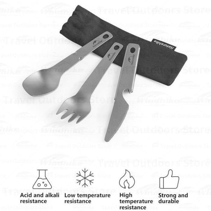TITANIUM TABLEWARE PISAU SENDOK GARPU CAMPING NATUREHIKE CNH22CJ017