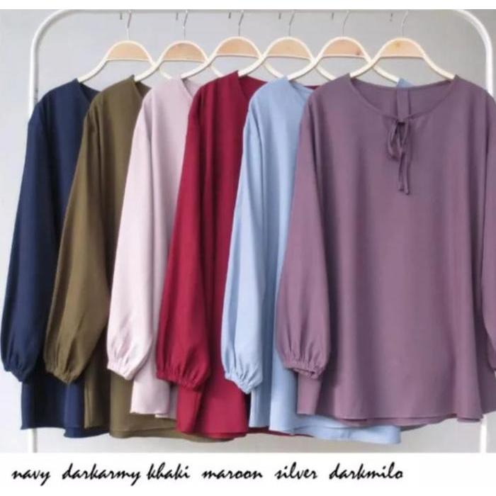 ATASAN WANITA CRINKLE POLOS LENGAN PANJANG 5 UKURAN M L XL XXL 3XL/BLUS WANITA JUMBO LD 130CM