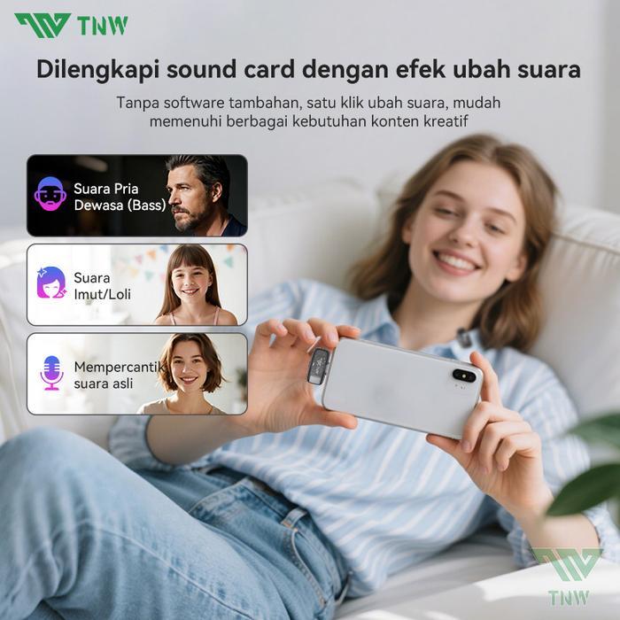 TNW X23M Wireless Microphone Ultra-Mini Mic Mikrofon HP Dengan AI Voice Changer Untuk Video