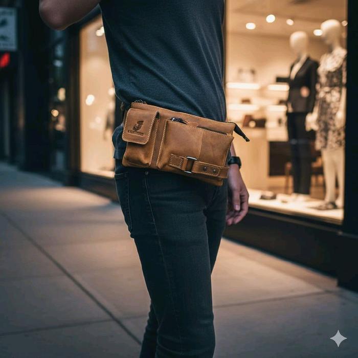 Tas Weistbag J Leather Tas Pinggang Kulit Asli Crazy Horse Pria