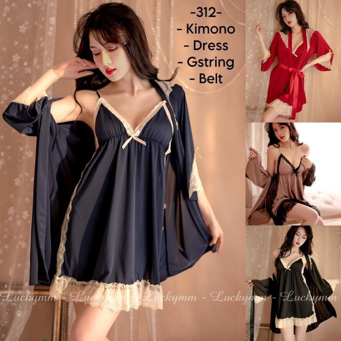 Sexy Lingerie Kimono Wanita Baju Tidur Sexy Lingerie Kimono2in1 312