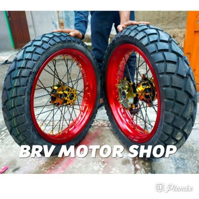 Sepaket Velg Super Moto Honda Crf150L 300-350-17 Ban Semi Trail Jumbo Tromol Ori