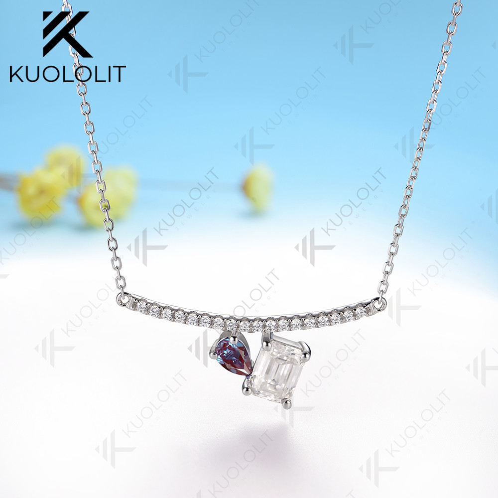 Kuololit 2CT Moissanite Necklaces for Women Solid 18K 14K 585 Yellow Gold Lab Grown