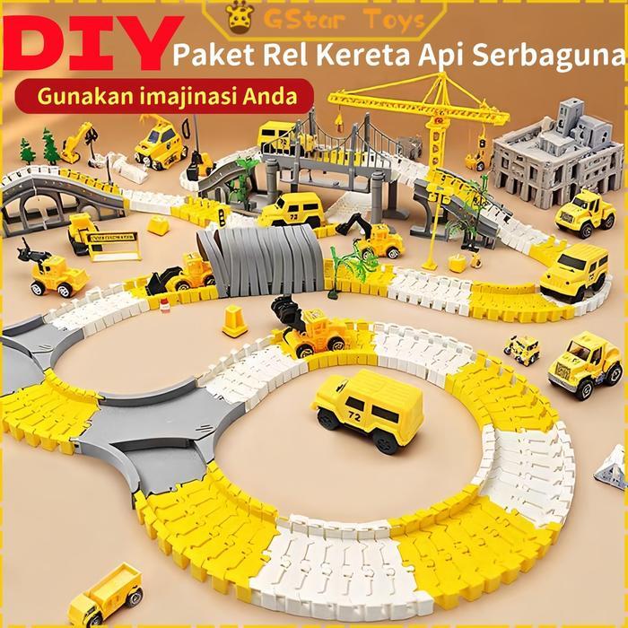 Gstar Mainan Edukasi Rel Kereta Paket Rel DIY Serbaguna, Truk Proyek & Imajinasi, Hadiah Anak