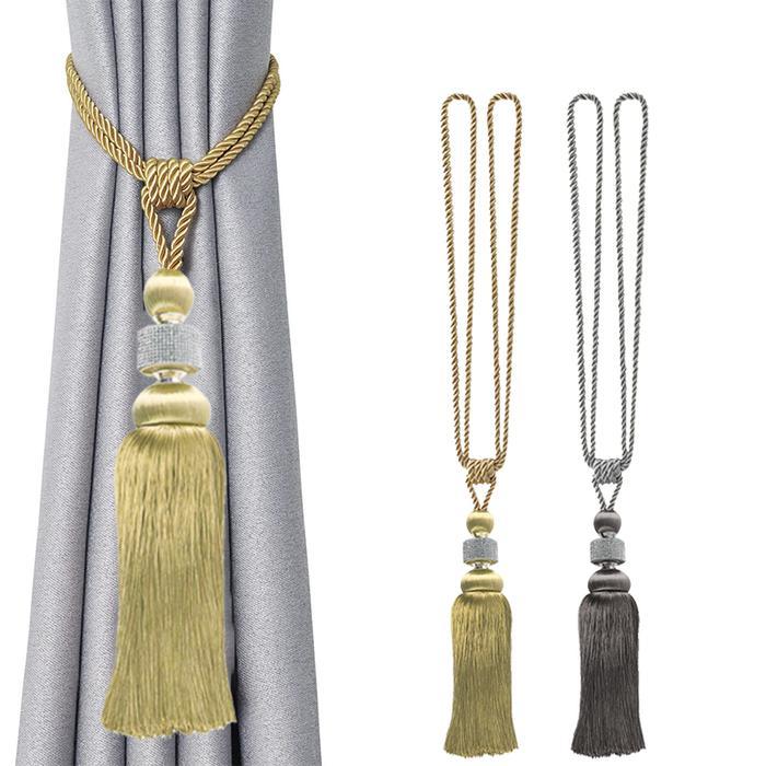 2Pcs Tali Gorden Kristal Tassel Tali Gorden Jendela Panjang Tali Gorden Rumbai Mewah