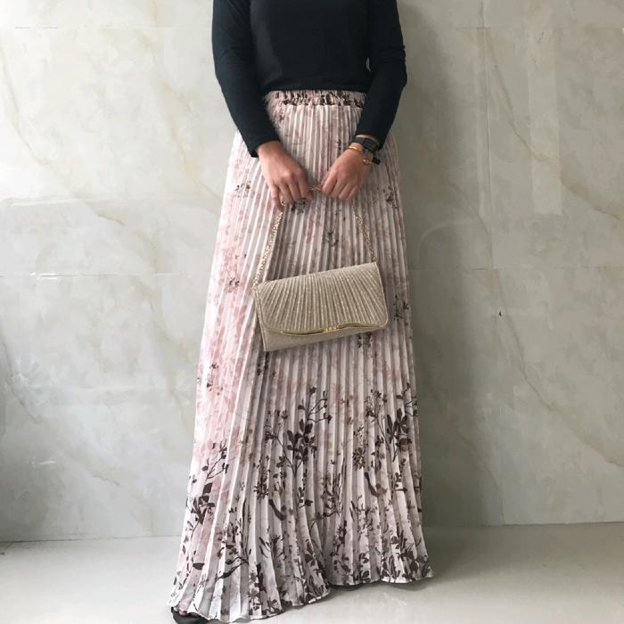 Rok Plisket Motif Ceruty babydoll by Amerta Hijab skirt ceruti babydoll pinggang full Karet - androk