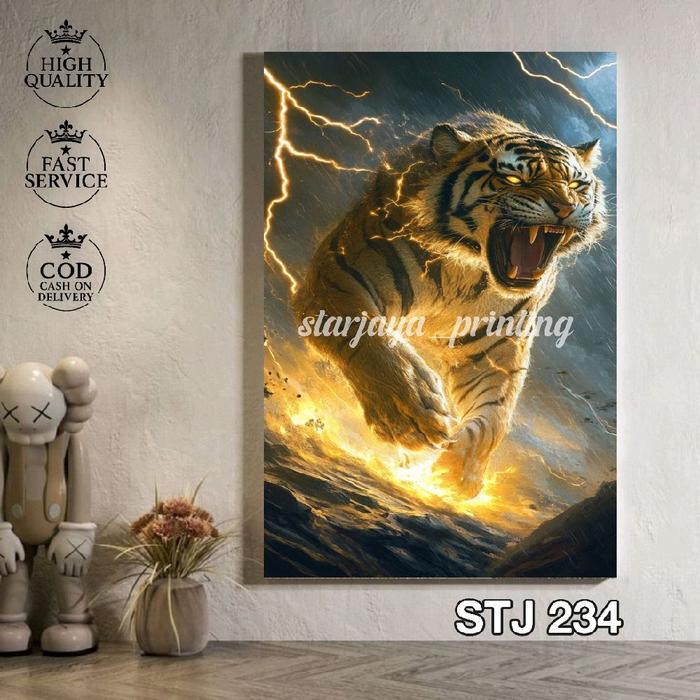 Stiker Dinding Harimau 3D Wallpaper Dinding Motif Harimau Gagah Dekorasi Ruang Tamu Estetik & Keren