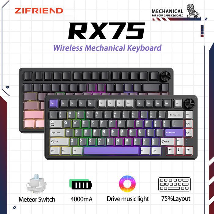 Zifriend Rx75 Wireless Knob Mechanical Keyboard Rgb Hot Swap Gaming Keyboard Terbaru 