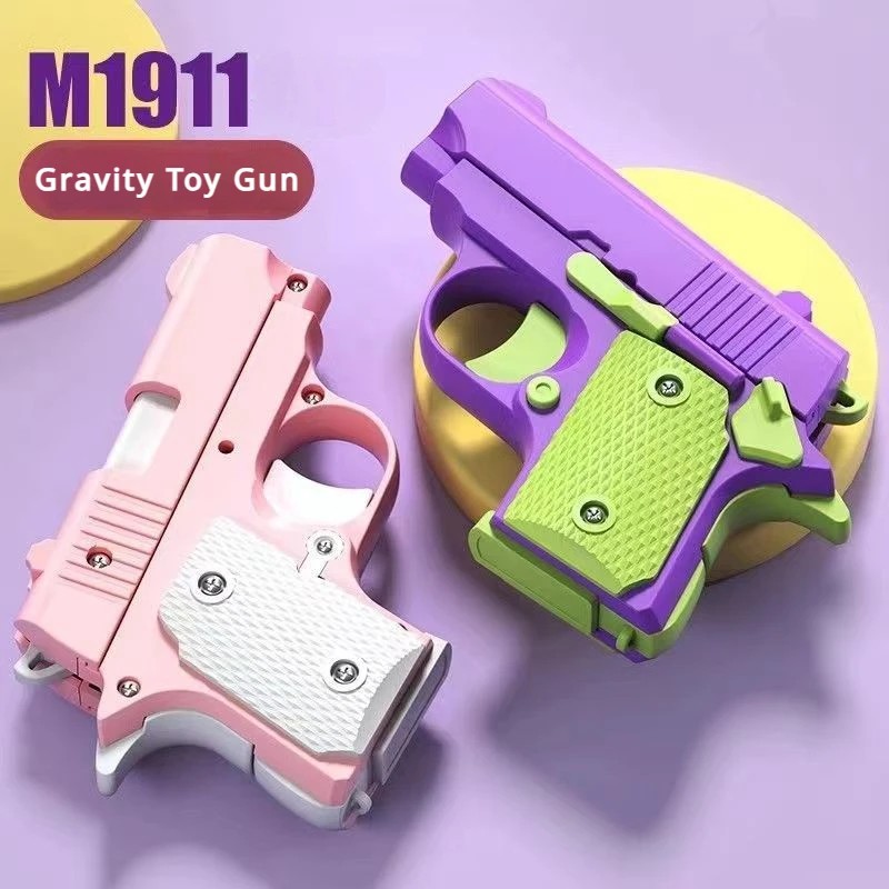 3D Printed Mini M1911 Model Toy Gun Decompression Gravity Carrot Gun Adult Fidget Toys Kid Stress