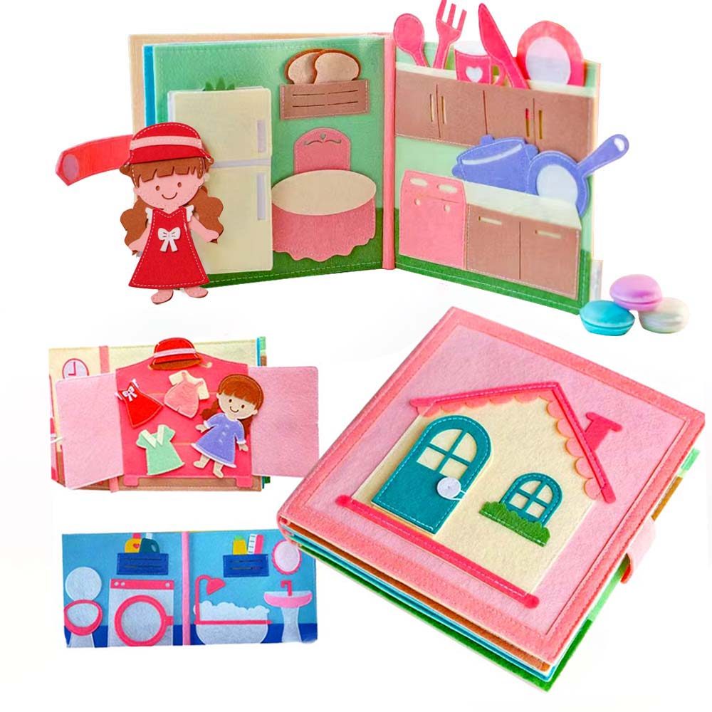 Quiet Felt Book Montessori Sensory Busy Board For Early Activity Learning Book Little Doll House