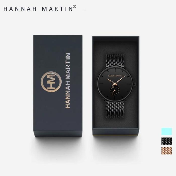 HANNAH MARTIN Jam Tangan Pria Sangat tipis 100% Original korea fashion Cowok anti air Quartz Arloji