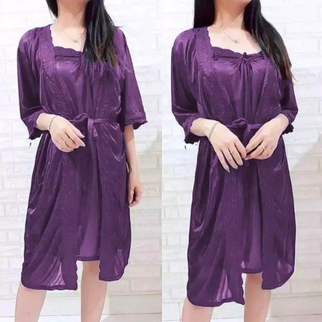 5654HGY Kimono dan Lingerie 2 in 1 Baju Tidur Dinas Malam Lingeri Sexy Lengkap Satin Halus Jahitan