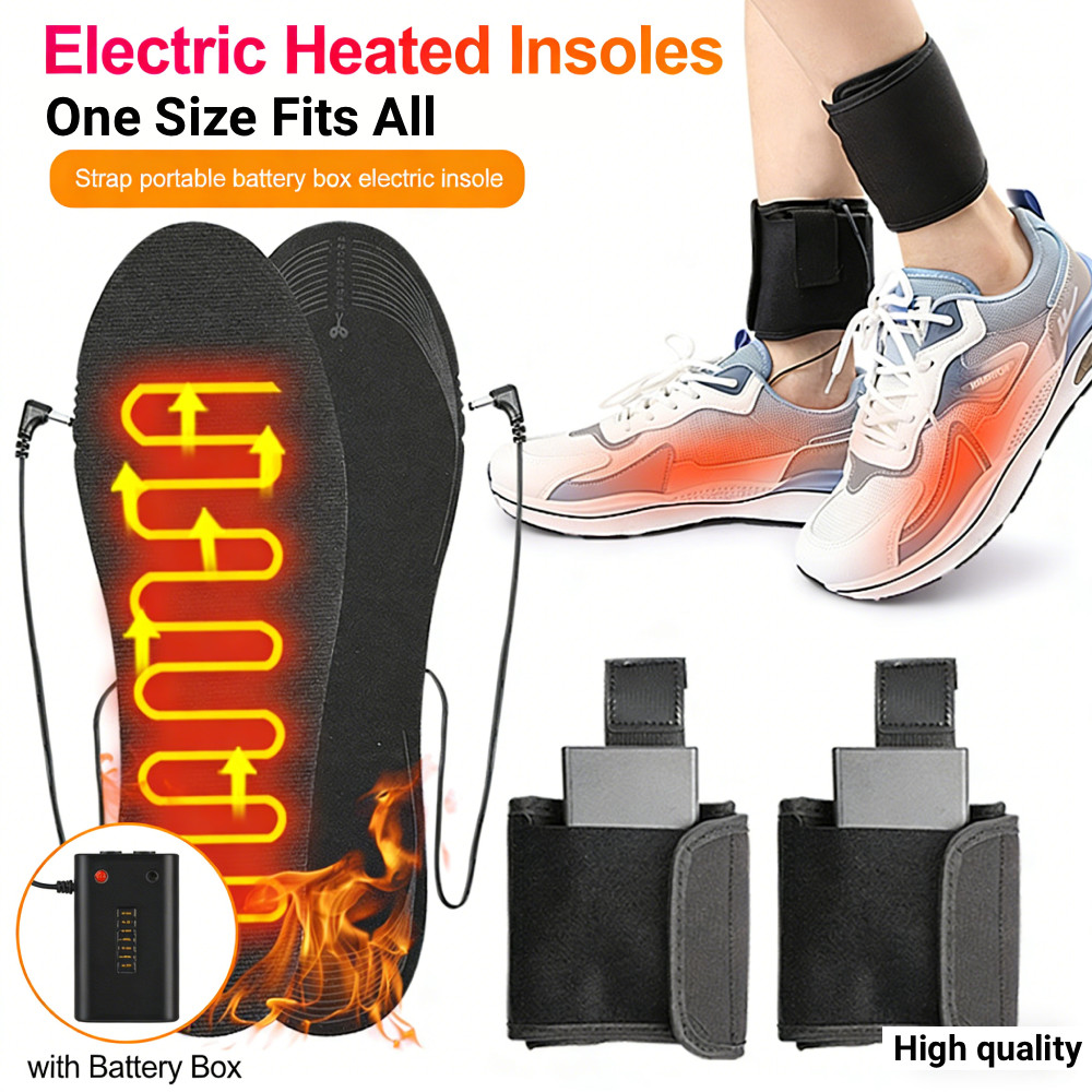 Electric Heated Insoles with Battery Box Outdoor Thermal Insoles Reusable Warming Shoe Insoles for