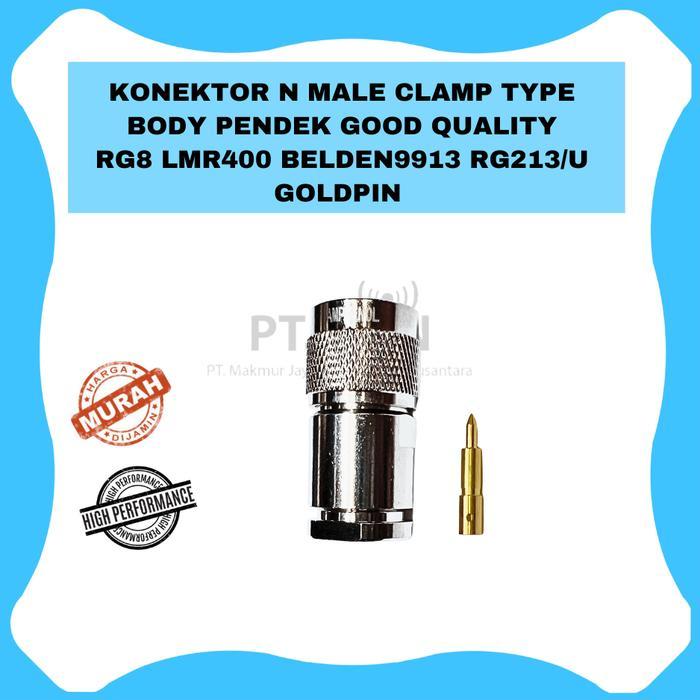 Konektor N Male Clamp Type Bgold Pin Body Pendek Good Quality Untuk Kabel Rg8 Lmr400 Belden9913