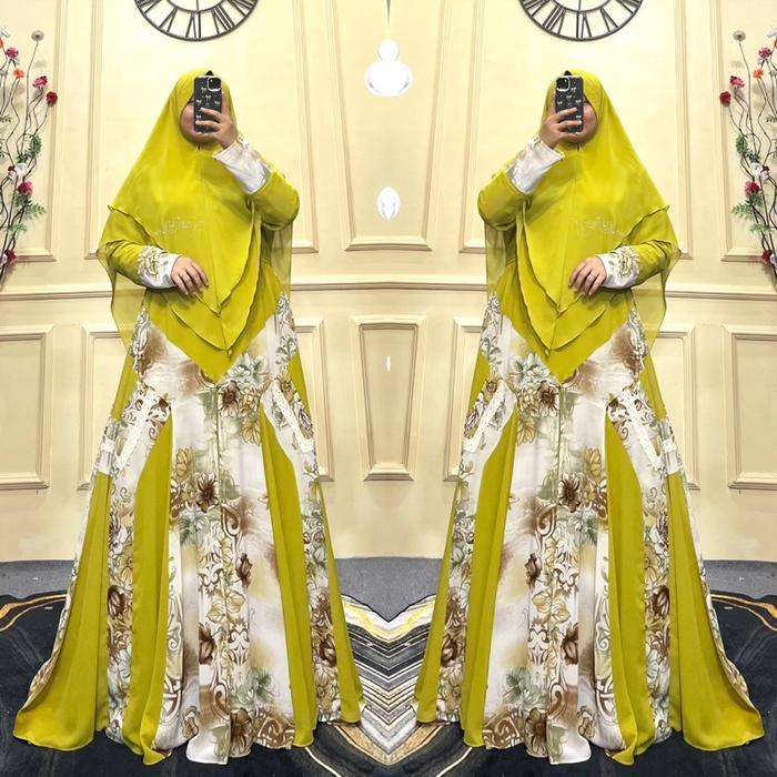 Gamis Set Hijab Ceruty Babydoll Printing IS
