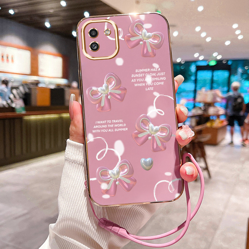 Casing Hp Untuk Samsung Galaxy A03 A03s A03 Core Case Pita berwarna pink pelapisan Kekinian Cesing s