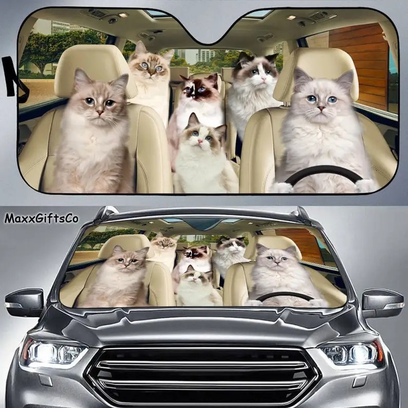 Ragdoll Cat Car Sun Shade, Ragdoll Cat Windshield Family Sunshade Car Accessories, Car Decoration, G