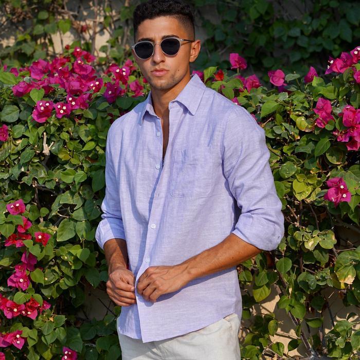 Kemeja Linen Pria Panjang Lilac Ungu REMEDY - Violet Sky Linen Shirt