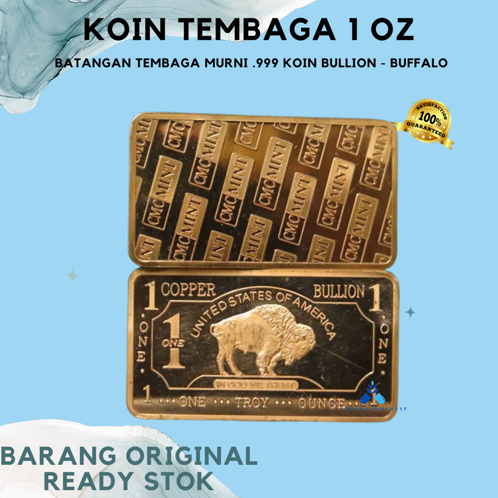 Koin Tembaga  1 Oz Batangan Tembaga Murni .999 Batangan Tembaga Halus Koin Bullion - Buffalo