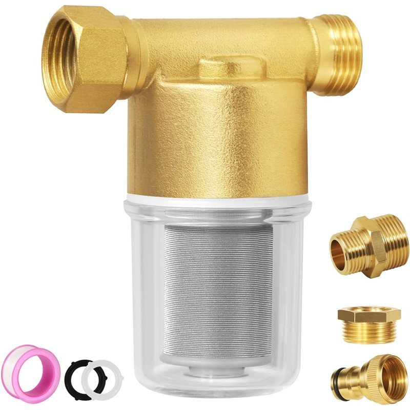 ABBN-Reusable Sediment Filter, Brass Inline Water Filter, Fit 1/2" NPT & 3/4" GHT, Sediment Filter