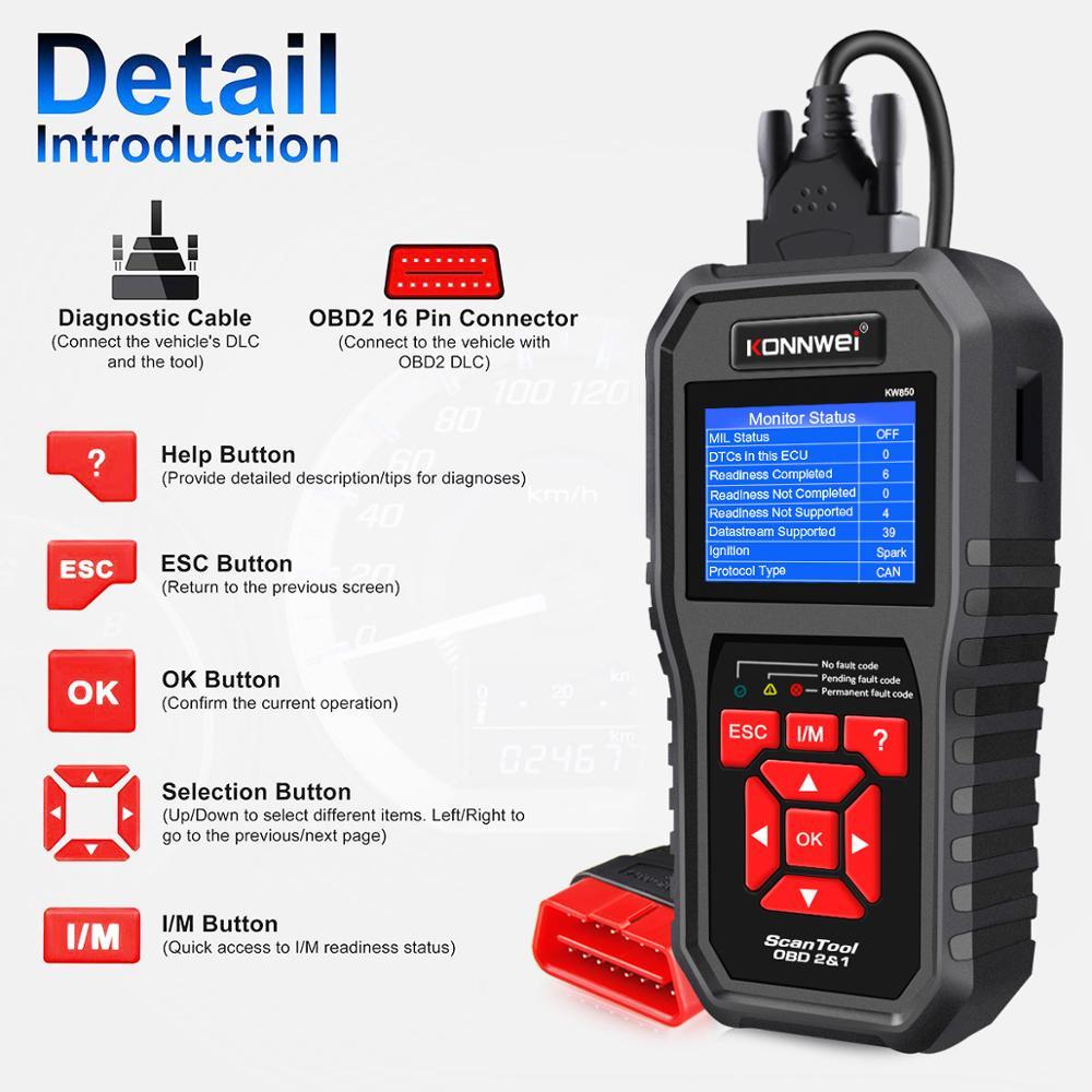 KONNWEI KW850 OBD2 Car Diagnostic Scanner Tools OBD 2 Auto Diagnostic Tool Check Engine Automotive