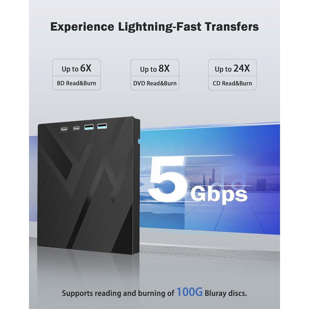 7 in 1 External Bluray Optical Drive for Laptop PC USB 3.0 Type-C BD DVD CD-RW Player Portable