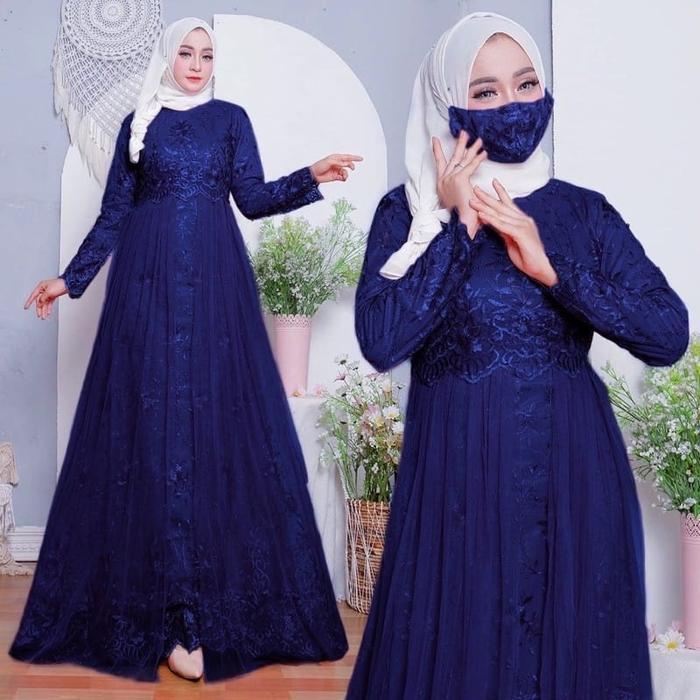 cnm Vannamille id Gamis Yumna Full Brukat Tile Mewah Free Masker Maxi Dress Pesta Brokat Jumbo
