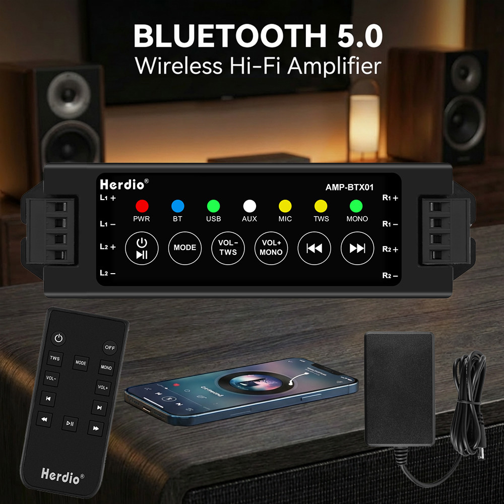 Herdio channel Home Power Amplifier Bluetooth Audio Amplifiers for Bathroom Wall Ceiling Speaker