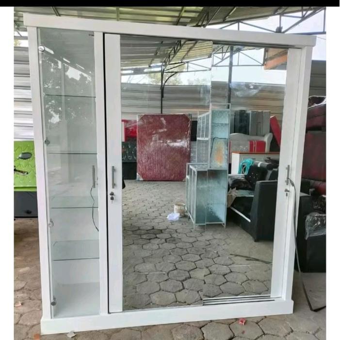 lemari sleding full kaca hias + hias tas - lemari + hias tas