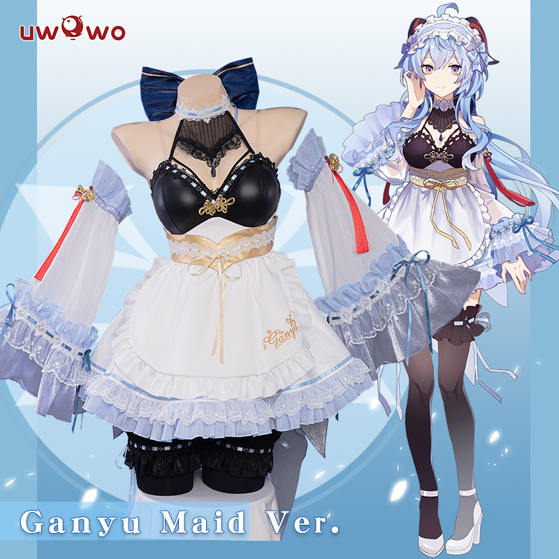 In Stock Uwowo Ganyu Cosplay Maid Dress Game Genshin Impact Cosplay Ganyu Maid Halloween Costumes