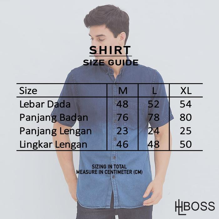 HILLBOSS Kemeja Jeans Lengan Pendek Pria Biru Jamie - Casual Denim Shirt Two Tone Medium Blue -