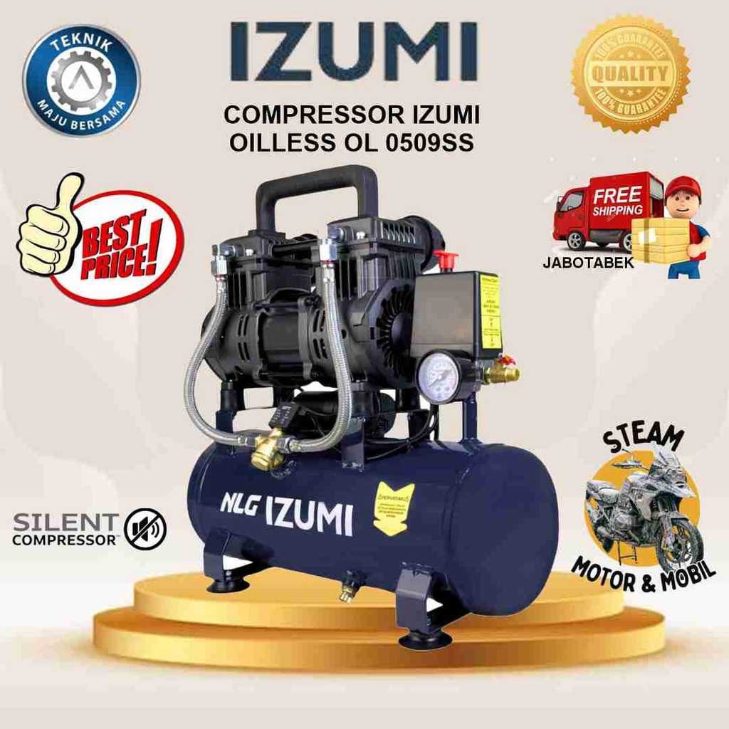 COMPRESSOR IZUMI NLG OILLESS OL 0509SS/ KOMPRESOR 220V/KOMPRESOR 1 PHASE KOMPRESOR STEAM MOTOR MOBIL