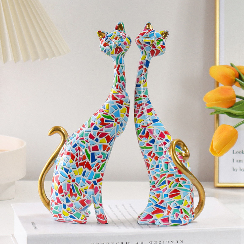 Lukisan Minyak Seni Grafiti Nordik Dekorasi Kucing Patung Ornamen Abstrak Resin Kamar Tidur Desktop 