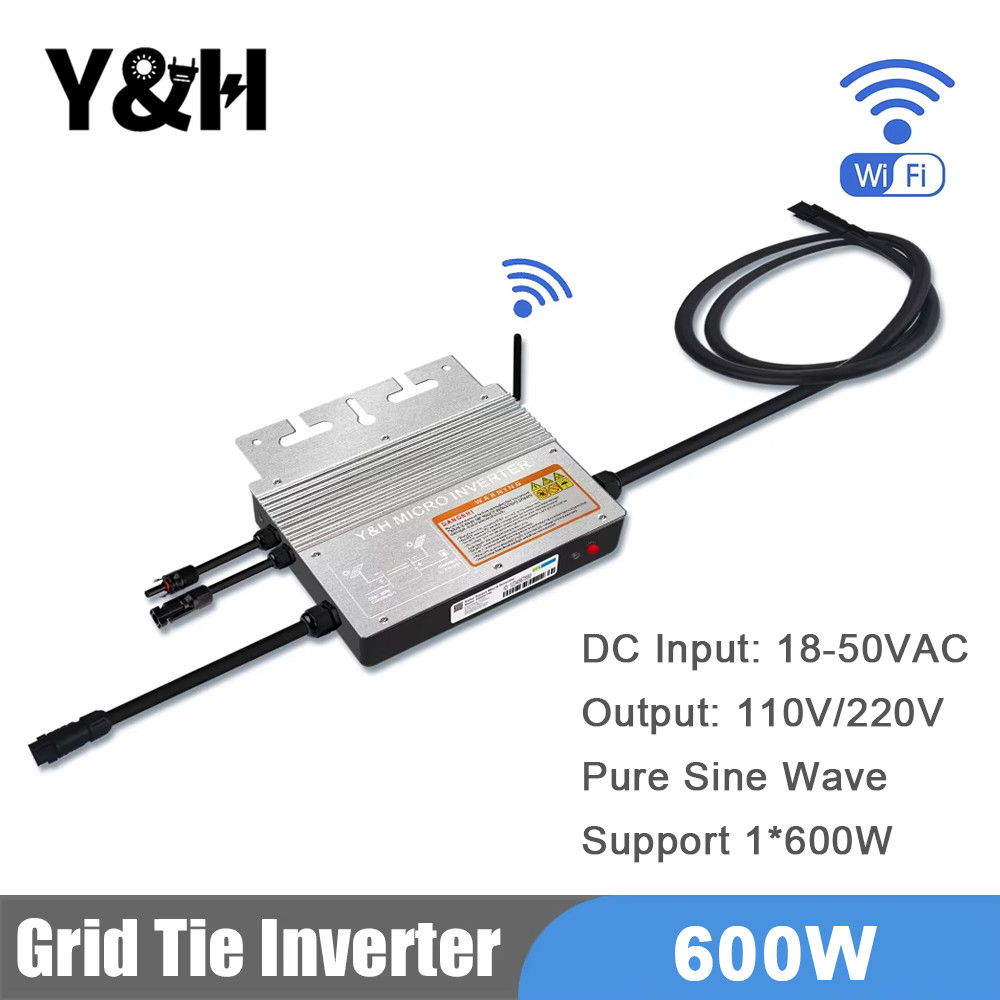 Y&H 600W Grid Tie Inverter with WiFi MPPT Micro Solar Inverter Stackable AC110V 220V Auto DC30-60V
