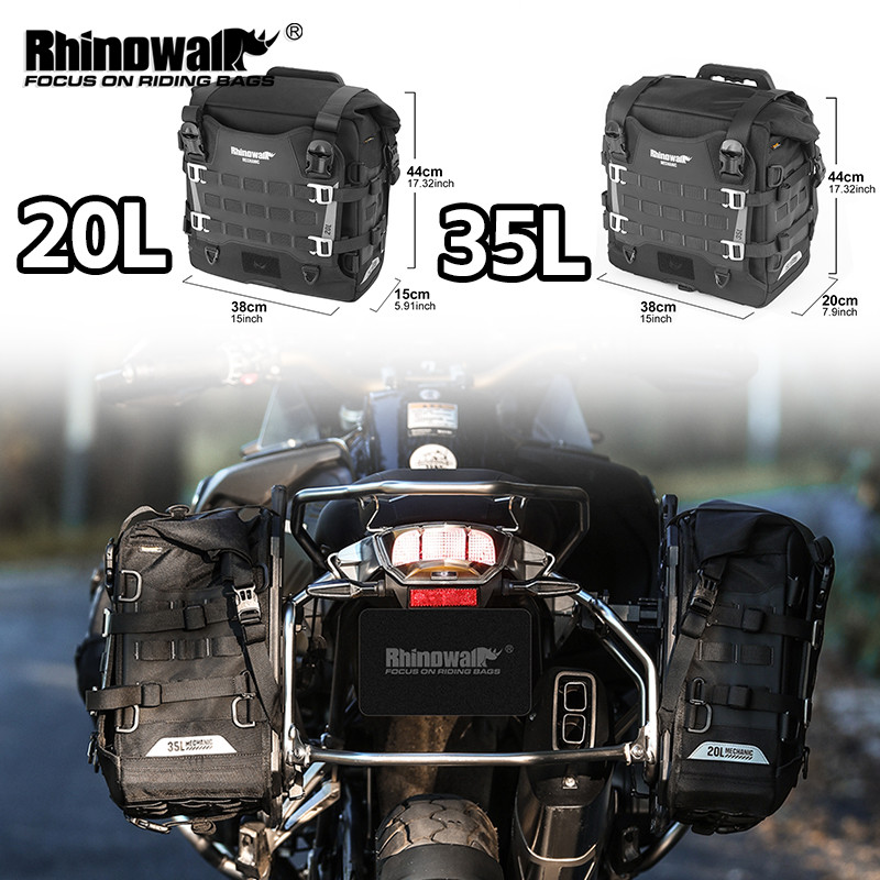 Rhinowalk Motorcycle Side Bag Waterproof 35L 20L Quick Release Bike Saddle Pannier Travel Luggage