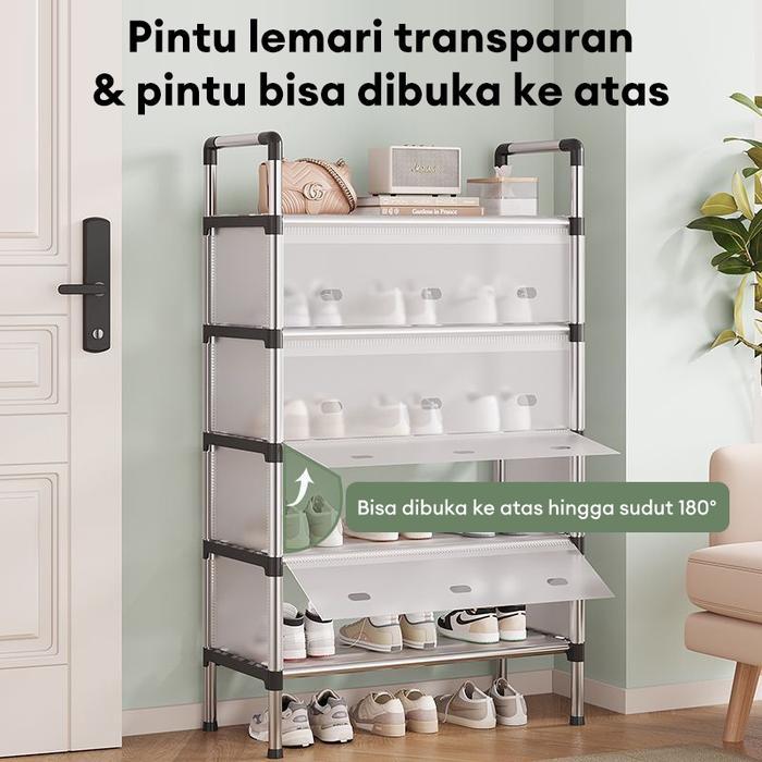 Rak Sepatu Tertutup Tahan Debu 3-7 Susun Rak Sepatu Stainless Kuat Tebal Kokoh Rak Sepatu Minimalis