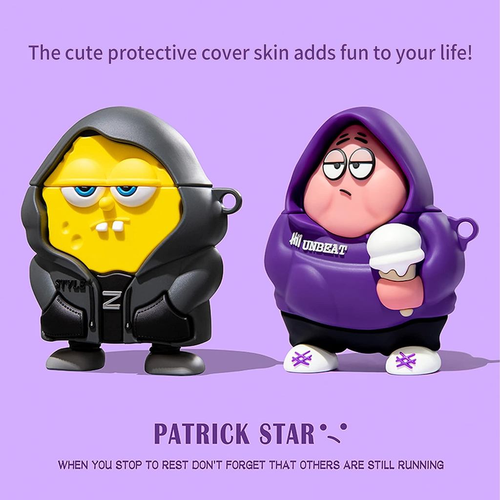 For Airpods 1 2 3 4 Pro 2 Case Cute 3D Cartoon Spongebob Patrick Star Silicone Earphone Case