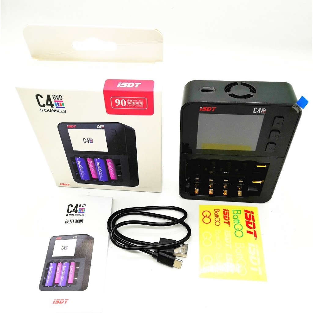 PROMO   ISDT C4 EVO Smart Battery Charger with Type-C QC3.0 Output for AA AAA Li-ion Battery with IP