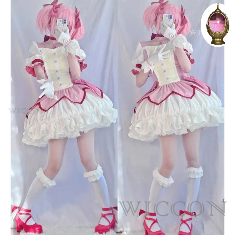 Puella Magi Madoka Magica Cosplay Costume Wig Petticoat Shoes Kaname Madoka Ball Dress Halloween
