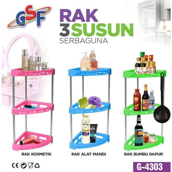 Rak Sudut Plastik Susun 3 Tingkat Tiga - Rak Sudut Bumbu Dapur - Kosmetik - Rak Sudut Tempat Sabun